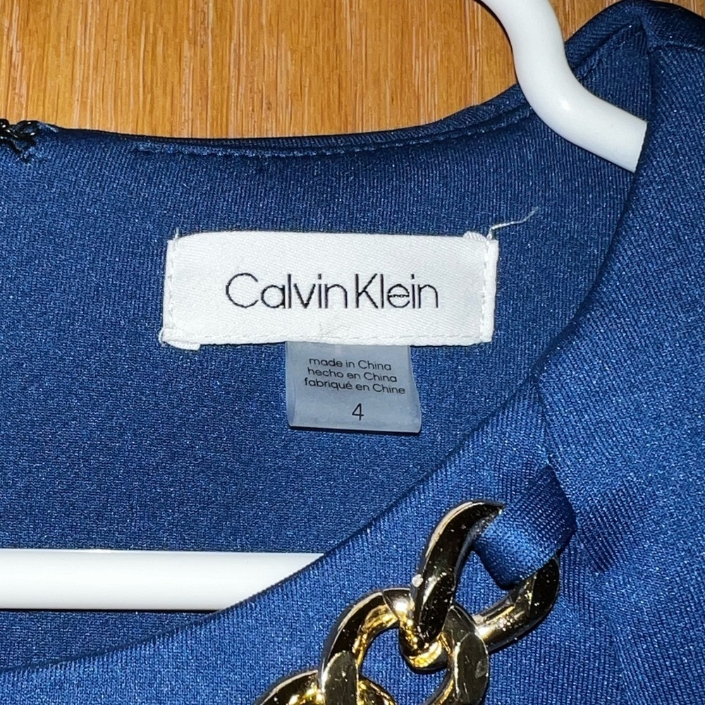 NWOT Calvin Klein Dress Blue Designer Gold Chain Metal New Royal Sleeveless Midi - Picture 5 of 6